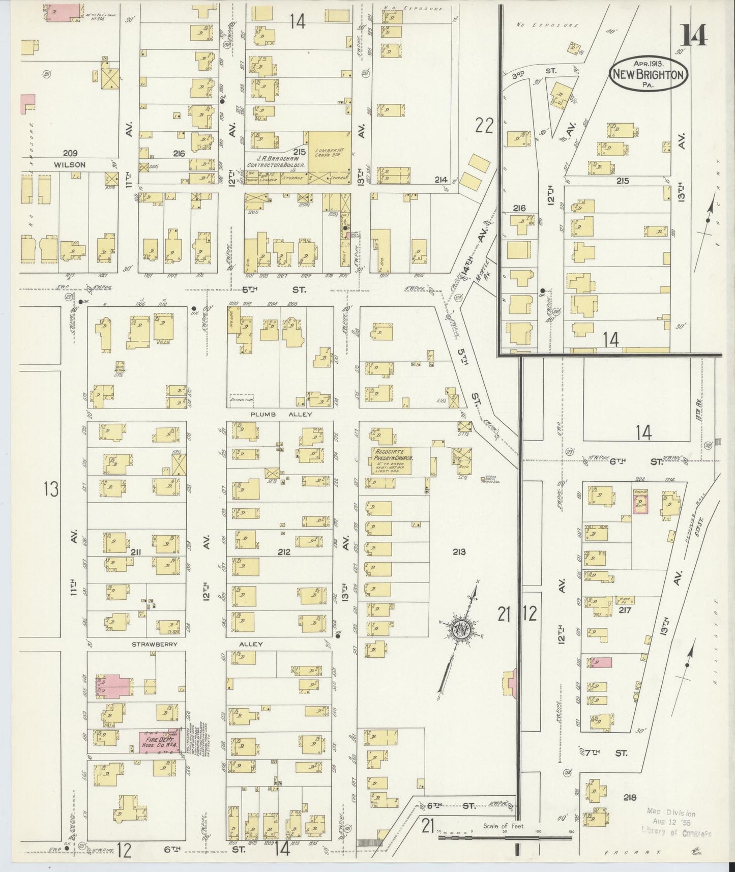 Sanborn Fire Insurance Map from New Brighton, Beaver County, Pennsylvania (1913), Sheet #0014 - Complete Map Set gallery image, historic Sanborn map, vintage wall art, Pennsylvania Pennsylvania