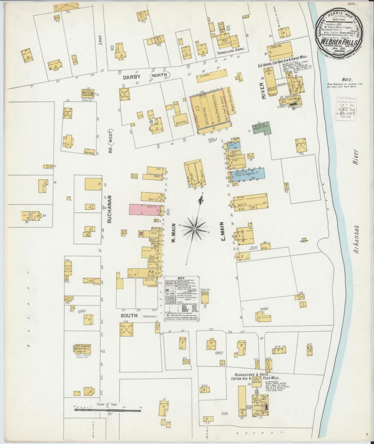 Sanborn Fire Insurance Map from Webbers Falls, Muskogee County, Oklahoma. (1901) – Historic Sanborn Fire Insurance Map Print