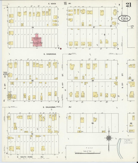 Sanborn Fire Insurance Map from Enid, Garfield County, Oklahoma (1911), Sheet #0021 - Historic Sanborn Fire Insurance Map Print, vintage old map wall art, antique decor, genealogy gift, Oklahoma Oklahoma map