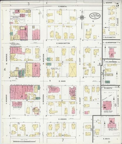 Sanborn Fire Insurance Map from Clinton, De Witt County, Illinois (1910), Sheet #0005 - Historic Sanborn Fire Insurance Map Print, vintage old map wall art, antique decor, genealogy gift, Illinois Illinois map