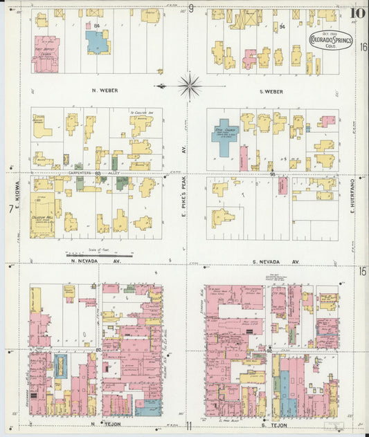Sanborn Fire Insurance Map from Colorado Springs, El Paso County, Colorado (1900), Sheet #0010 - Historic Sanborn Fire Insurance Map Print, vintage old map wall art, antique decor, genealogy gift, Colorado Colorado map