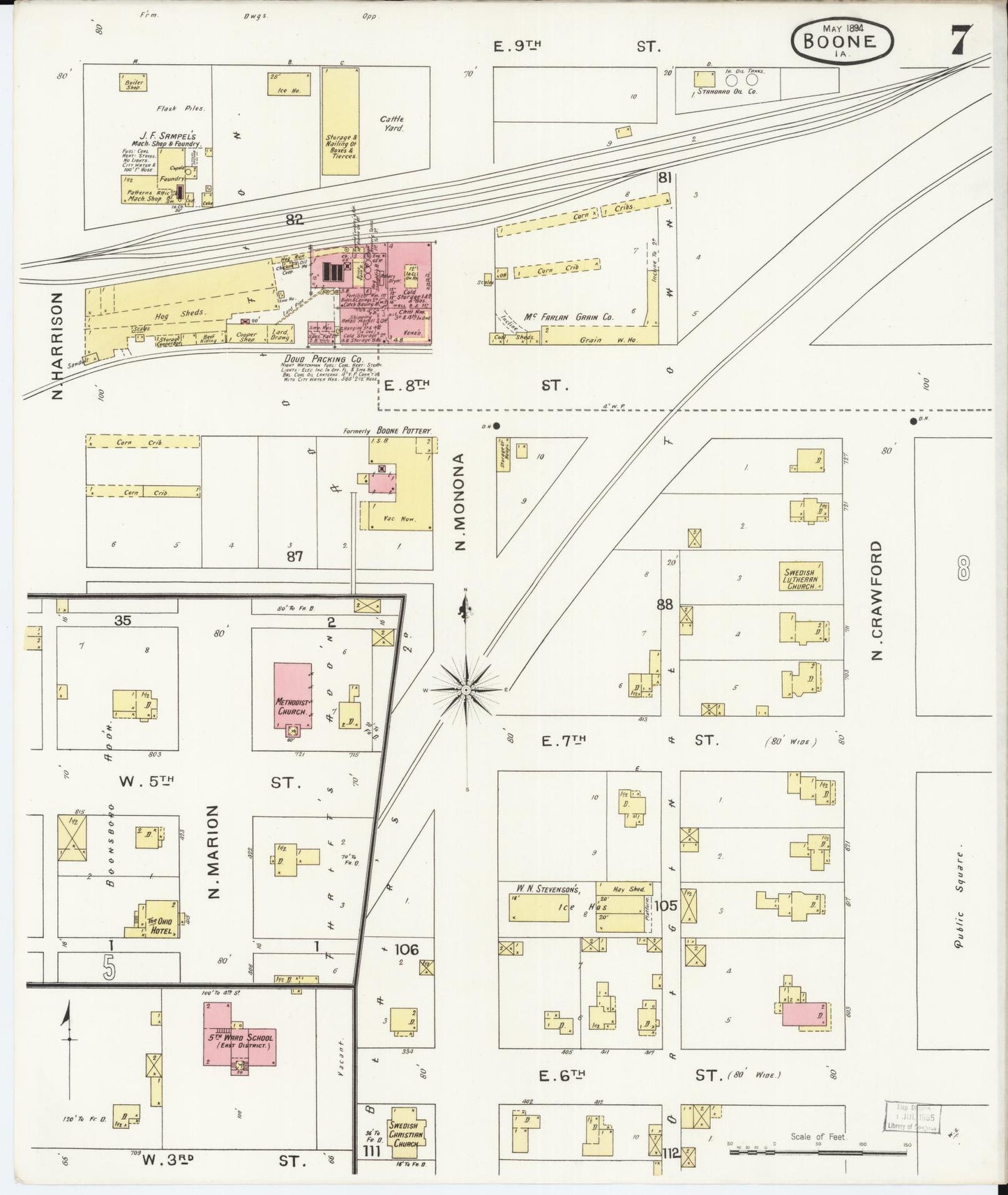 Sanborn Fire Insurance Map from Boone, Boone County, Iowa (1894), Sheet #0007 - Historic Sanborn Fire Insurance Map Print, vintage old map wall art