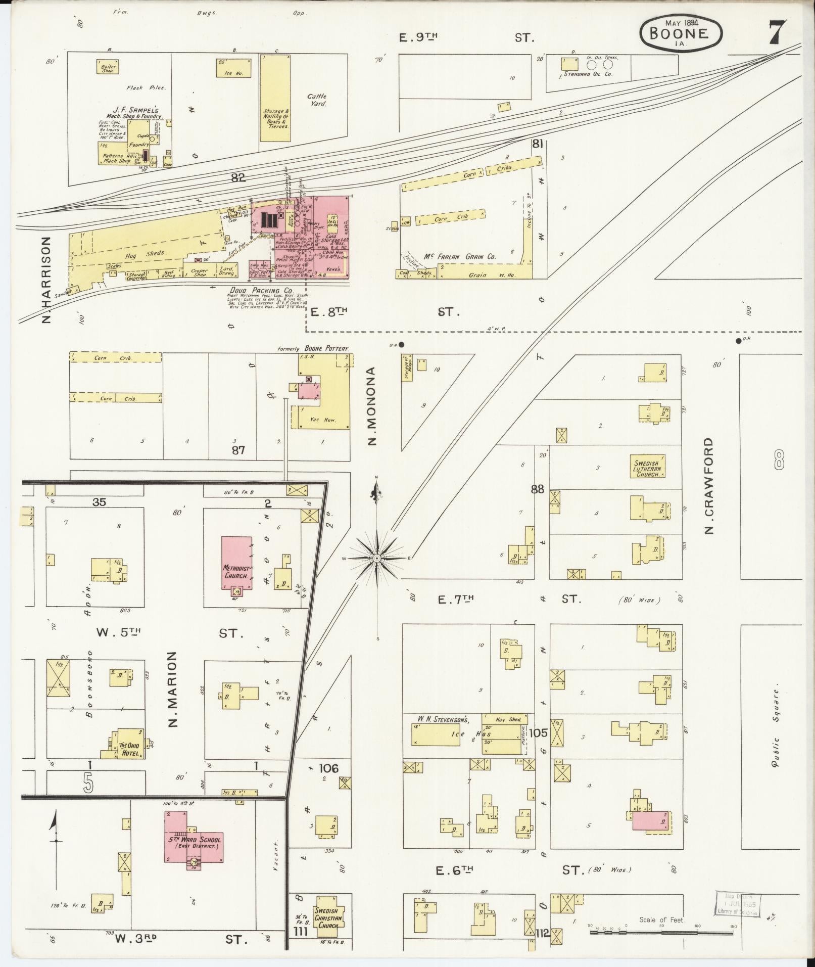 Sanborn Fire Insurance Map from Boone, Boone County, Iowa (1894), Sheet #0007 - Historic Sanborn Fire Insurance Map Print, vintage old map wall art