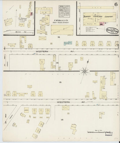 Sanborn Fire Insurance Map from Brighton, Suffolk County, Massachusetts (1884), Sheet #0006 - Historic Sanborn Fire Insurance Map Print, vintage old map wall art, antique decor, genealogy gift, Massachusetts Massachusetts map