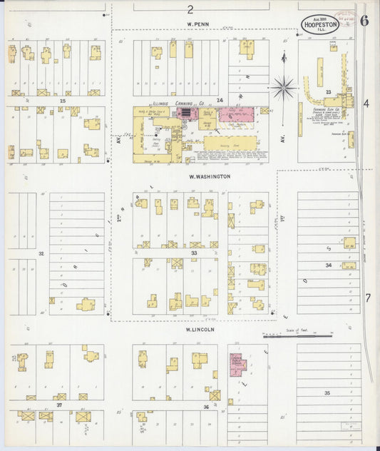 Sanborn Fire Insurance Map from Hoopeston, Vermilion County, Illinois (1899), Sheet #0006 - Historic Sanborn Fire Insurance Map Print, vintage old map wall art, antique decor, genealogy gift, Illinois Illinois map