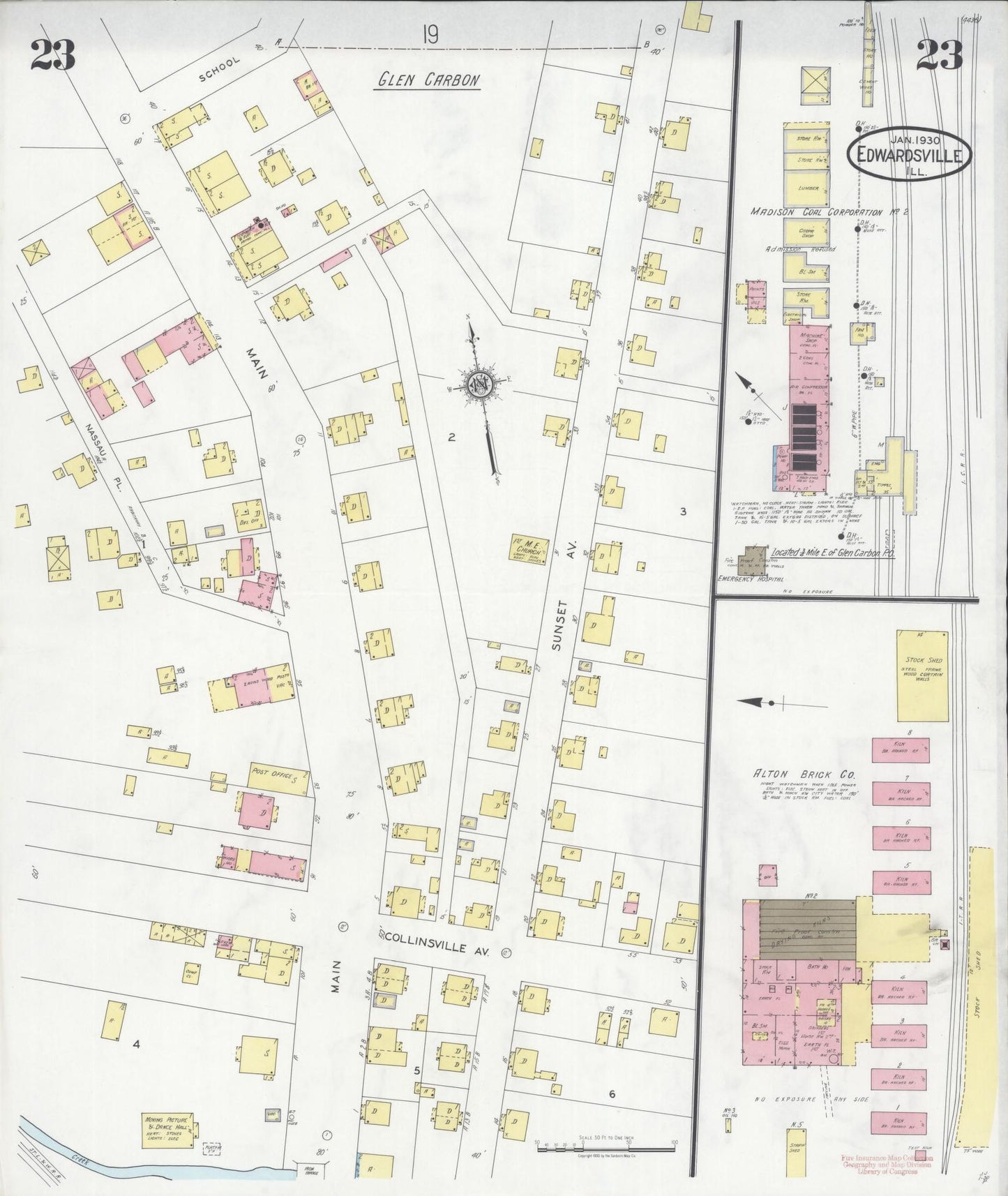Sanborn Fire Insurance Map from Edwardsville, Madison County, Illinois (1930), Sheet #0023 - Historic Sanborn Fire Insurance Map Print, vintage old map wall art, antique decor, genealogy gift, Illinois Illinois map