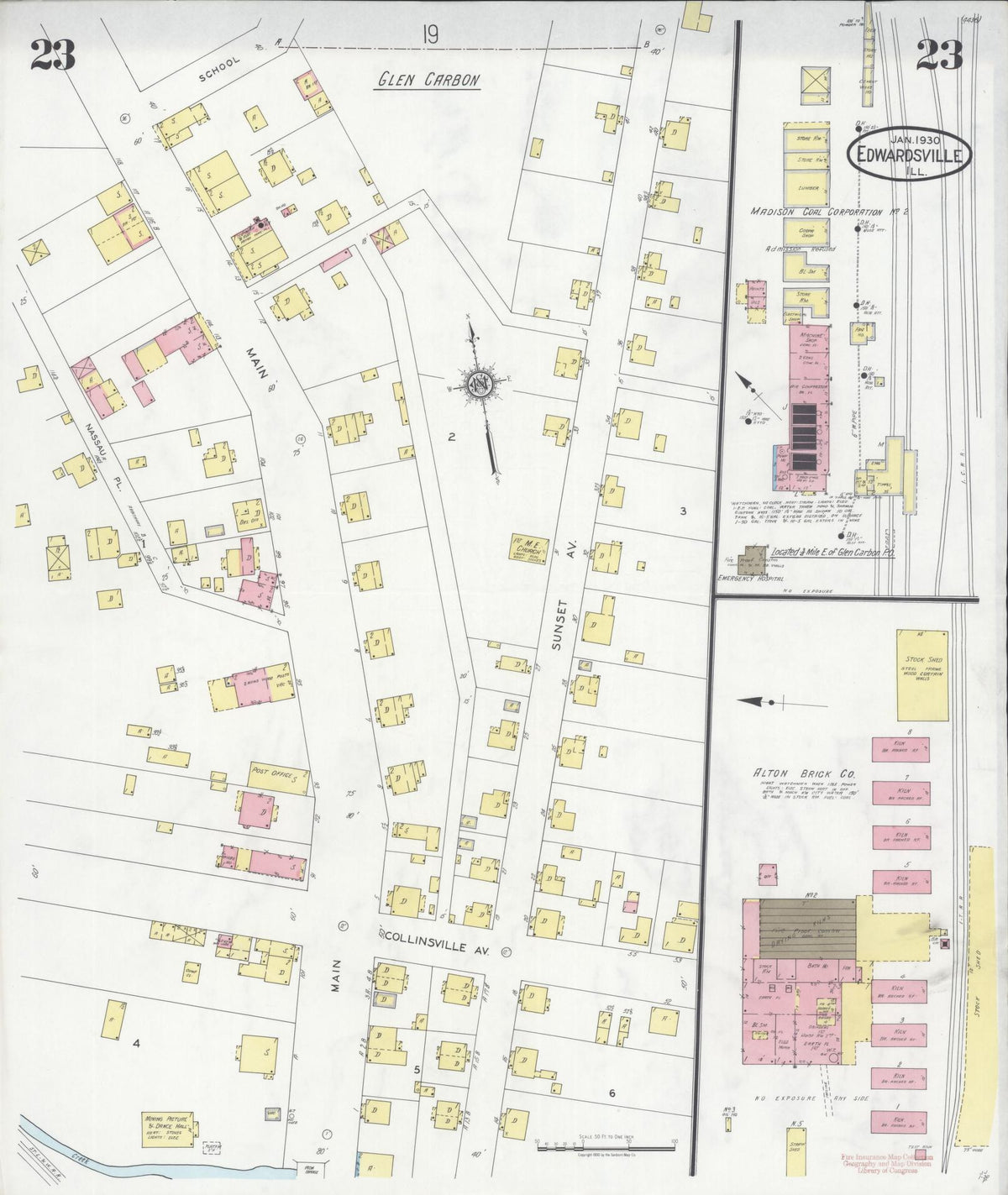 Sanborn Fire Insurance Map from Edwardsville, Madison County, Illinois (1930), Sheet #0023 - Historic Sanborn Fire Insurance Map Print, vintage old map wall art, antique decor, genealogy gift, Illinois Illinois map