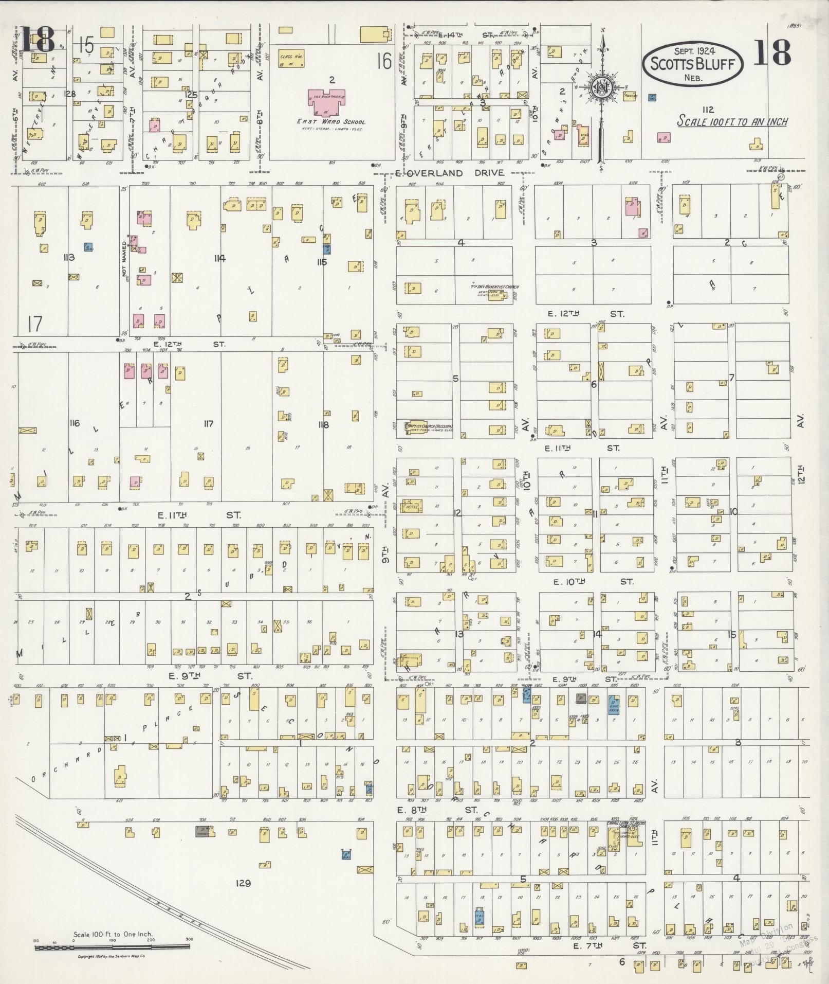 Sanborn Fire Insurance Map from Scottsbluff, Scotts Bluff County, Nebraska (1924), Sheet #0018 - Complete Map Set gallery image, historic Sanborn map, vintage wall art, Nebraska Nebraska