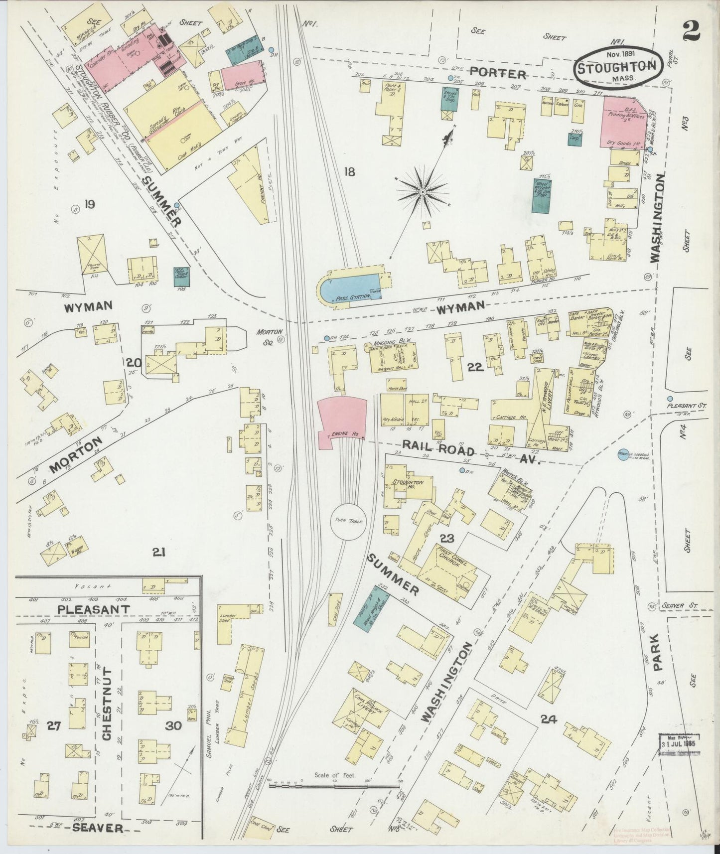 Sanborn Fire Insurance Map from Stoughton, Norfolk County, Massachusetts (1891), Sheet #0002 - Complete Map Set gallery image, historic Sanborn map, vintage wall art, Massachusetts Massachusetts