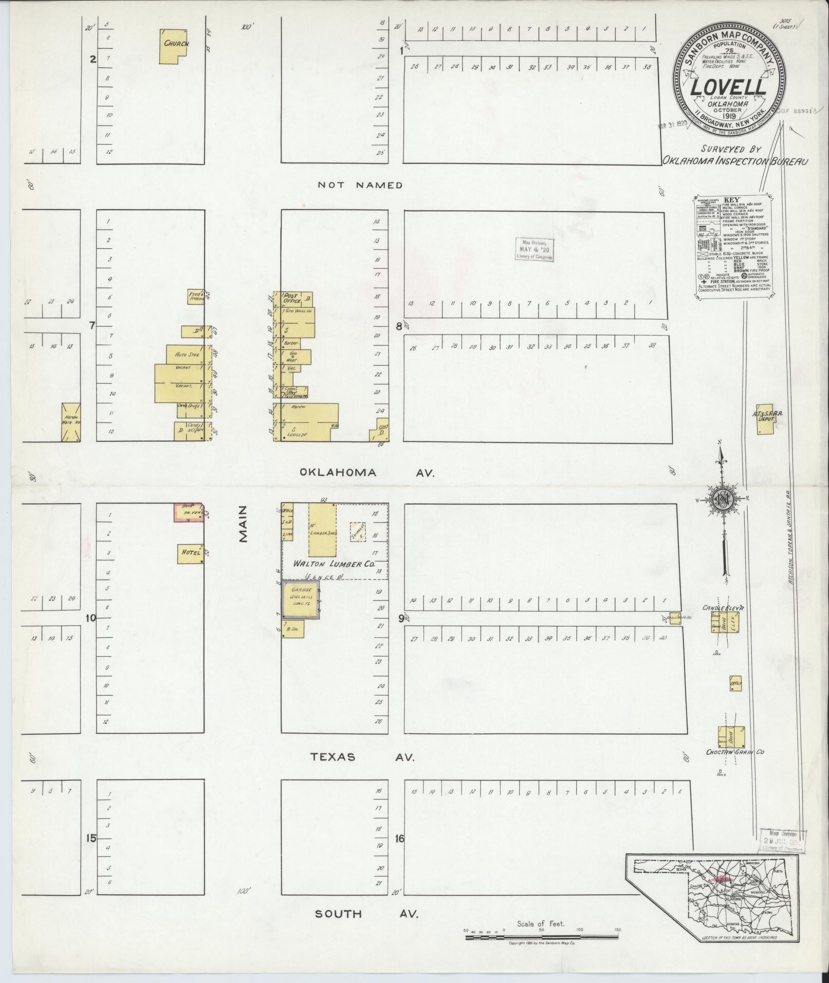 Sanborn Fire Insurance Map from Lovell, Logan County, Oklahoma (1919), Sheet #0001 - Historic Sanborn Fire Insurance Map Print, vintage old map wall art, antique decor, genealogy gift, Oklahoma Oklahoma map