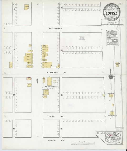 Sanborn Fire Insurance Map from Lovell, Logan County, Oklahoma (1919), Sheet #0001 - Historic Sanborn Fire Insurance Map Print, vintage old map wall art, antique decor, genealogy gift, Oklahoma Oklahoma map