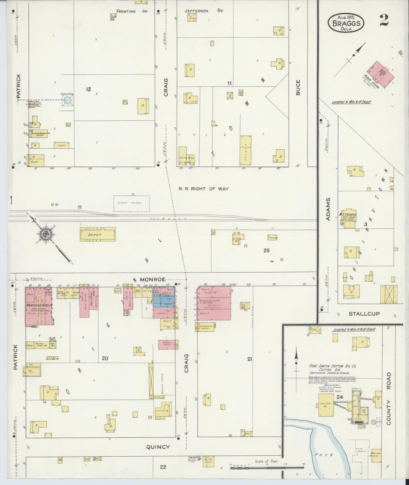 Sanborn Fire Insurance Map from Braggs, Muskogee County, Oklahoma (1915), Sheet #0002 - Historic Sanborn Fire Insurance Map Print, vintage old map wall art, antique decor, genealogy gift, Oklahoma Oklahoma map