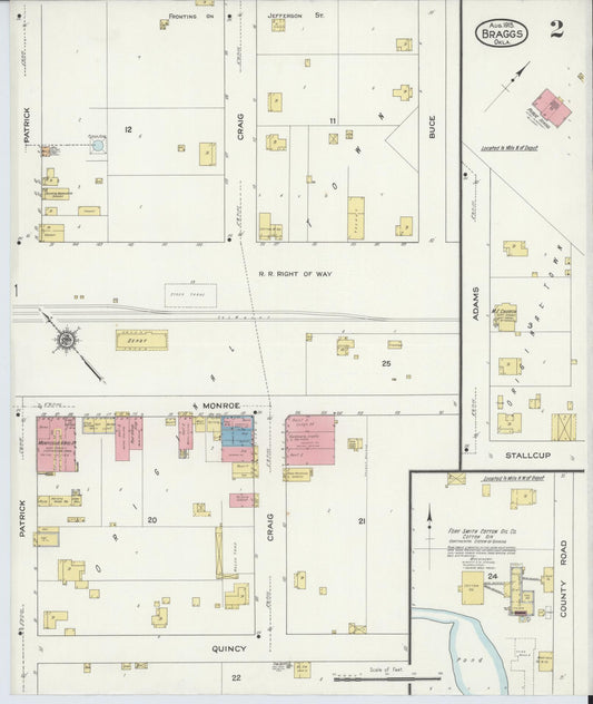Sanborn Fire Insurance Map from Braggs, Muskogee County, Oklahoma (1915), Sheet #0002 - Historic Sanborn Fire Insurance Map Print, vintage old map wall art, antique decor, genealogy gift, Oklahoma Oklahoma map