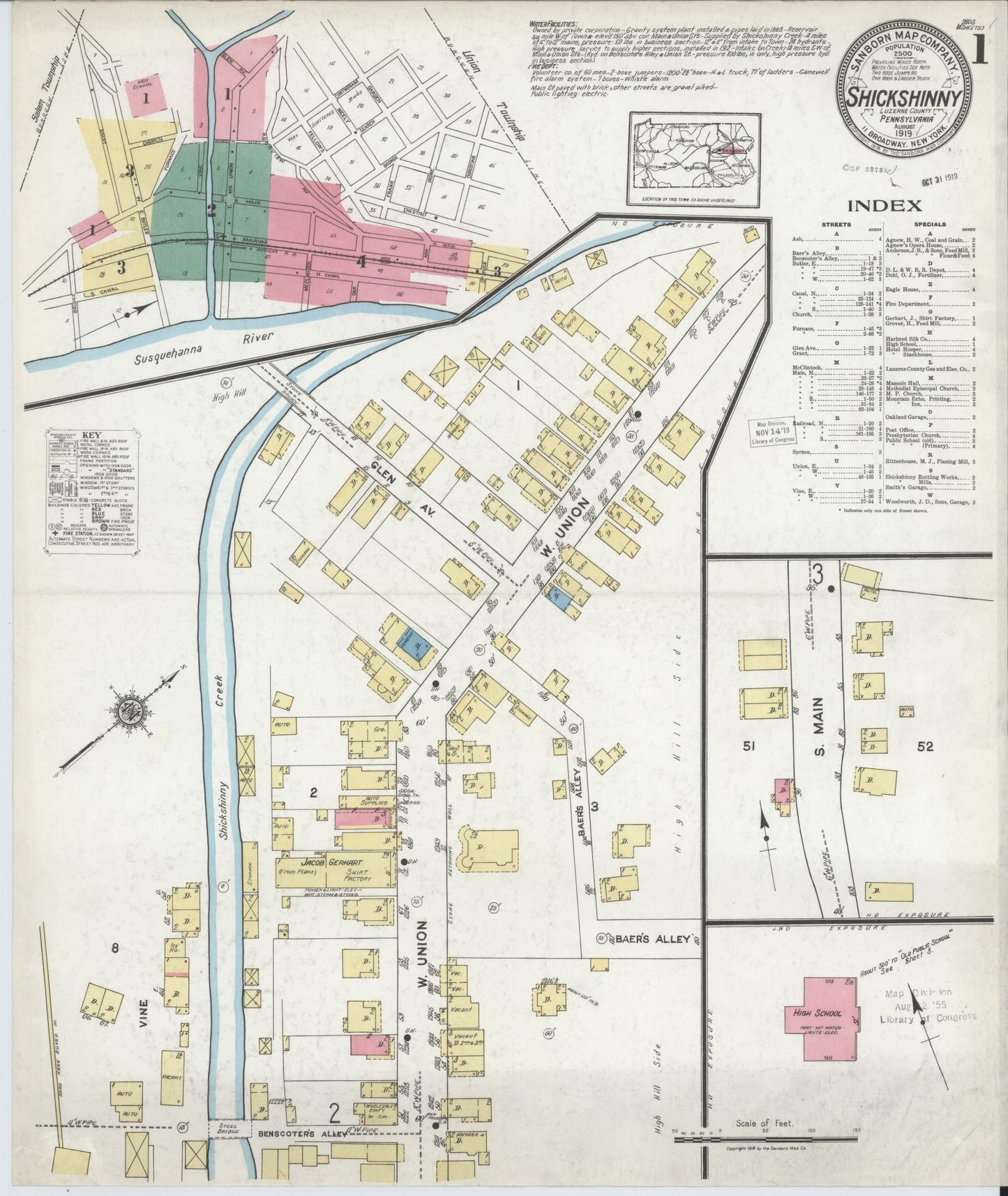 Sanborn Fire Insurance Map from Shickshinny, Luzerne County, Pennsylvania (1919), Sheet #0001 - Complete Map Set gallery image, historic Sanborn map, vintage wall art, Pennsylvania Pennsylvania