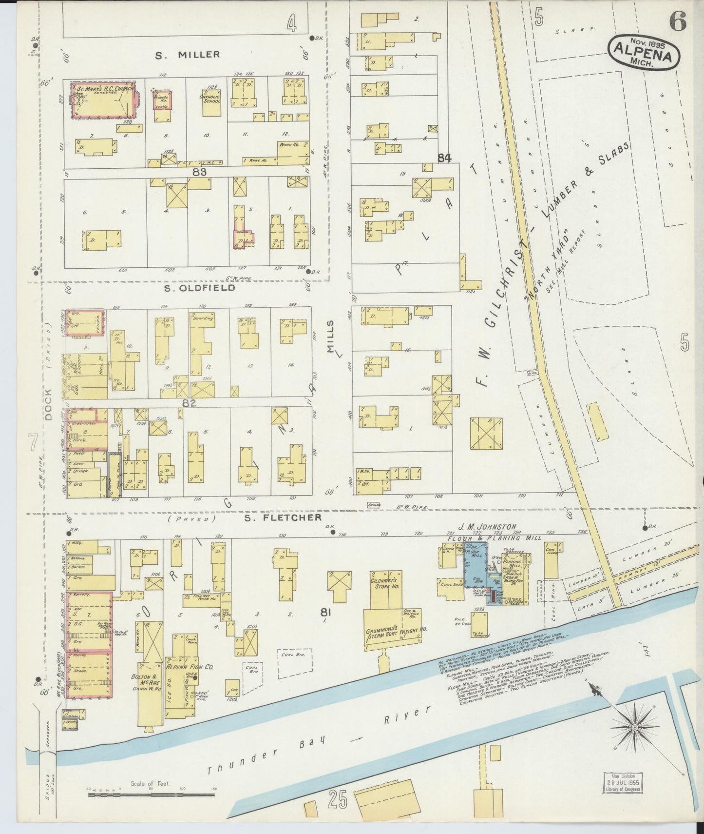 Sanborn Fire Insurance Map from Alpena, Alpena County, Michigan (1895), Sheet #0006 - Historic Sanborn Fire Insurance Map Print, vintage old map wall art, antique decor, genealogy gift, Michigan Michigan map