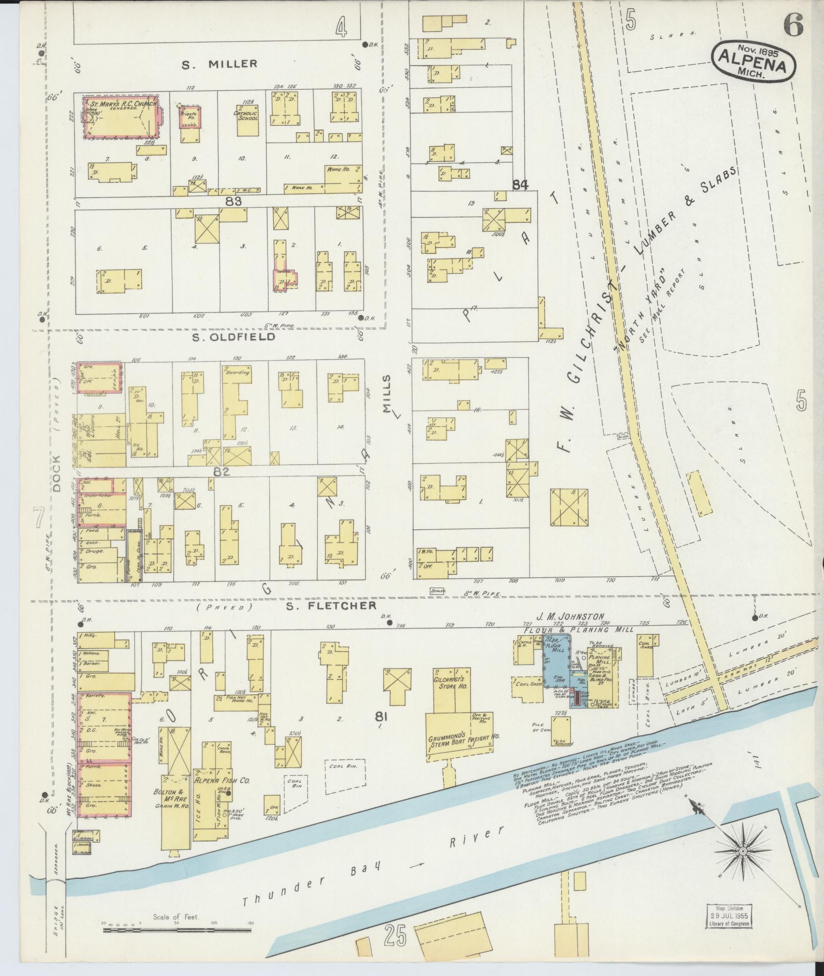 Sanborn Fire Insurance Map from Alpena, Alpena County, Michigan (1895), Sheet #0006 - Historic Sanborn Fire Insurance Map Print, vintage old map wall art, antique decor, genealogy gift, Michigan Michigan map