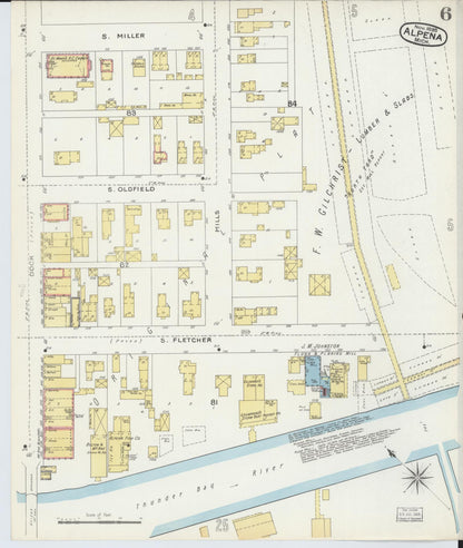 Sanborn Fire Insurance Map from Alpena, Alpena County, Michigan (1895), Sheet #0006 - Historic Sanborn Fire Insurance Map Print, vintage old map wall art, antique decor, genealogy gift, Michigan Michigan map