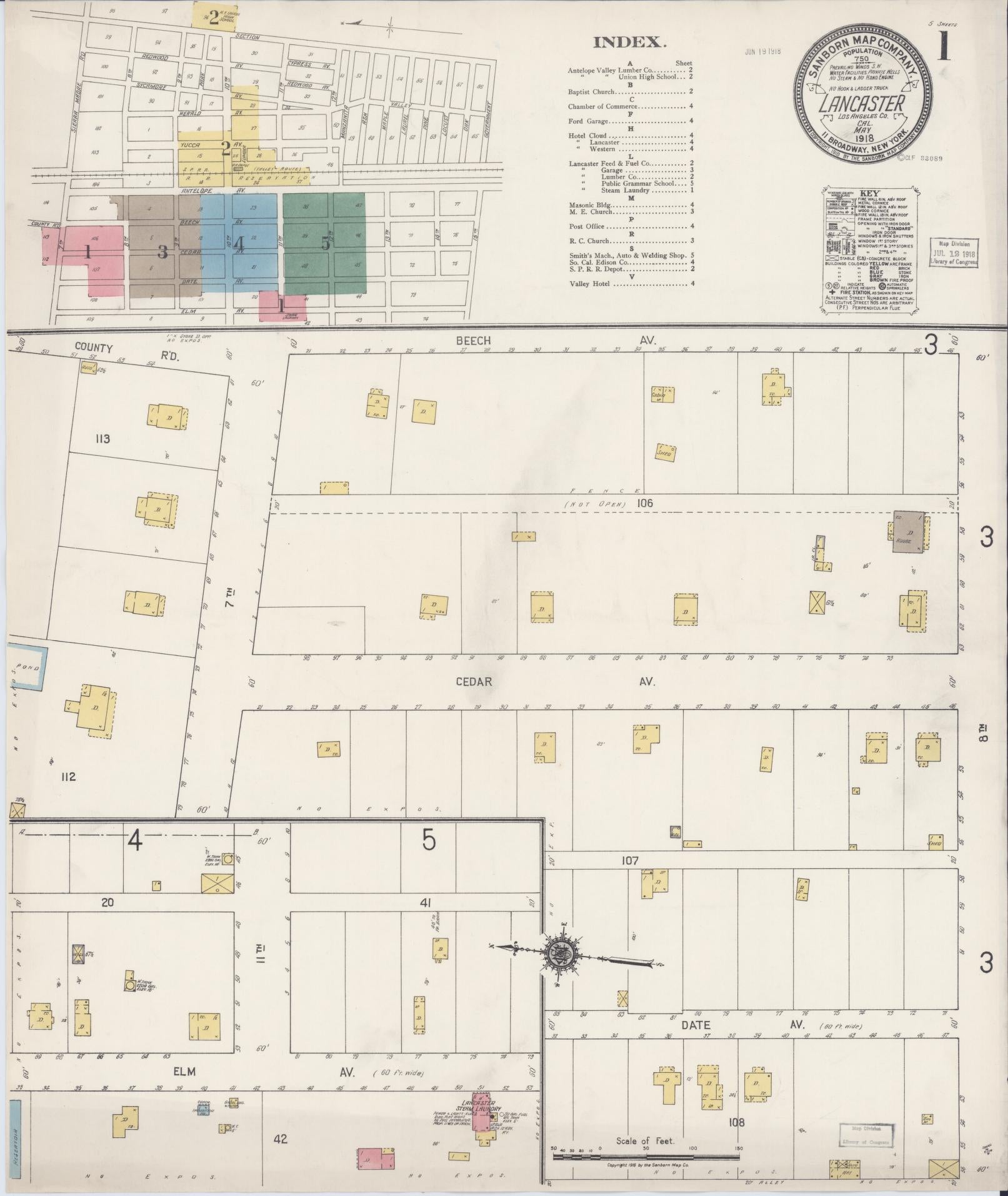 Sanborn Fire Insurance Map from Lancaster, Los Angeles County, California (1918), Sheet #0001 - Historic Sanborn Fire Insurance Map Print, vintage old map wall art, antique decor, genealogy gift, California California map