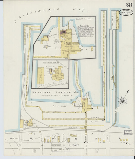 Sanborn Fire Insurance Map from Ashland, Ashland County, Wisconsin (1895), Sheet #0028 - Historic Sanborn Fire Insurance Map Print, vintage old map wall art, antique decor, genealogy gift, Wisconsin Wisconsin map