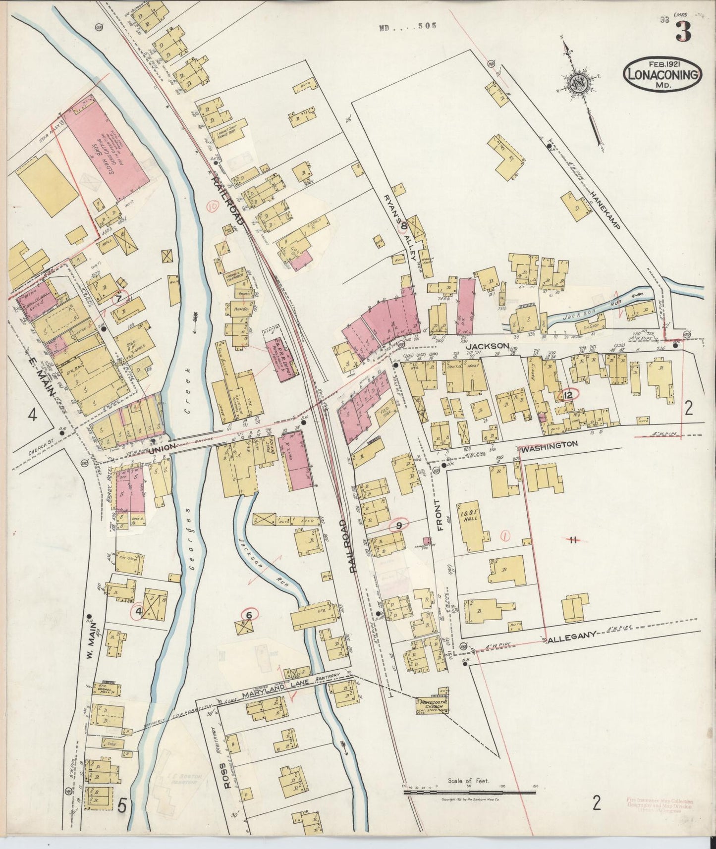 Sanborn Fire Insurance Map from Lonaconing, Allegany County, Maryland (1943), Sheet #0003 - Historic Sanborn Fire Insurance Map Print, vintage old map wall art