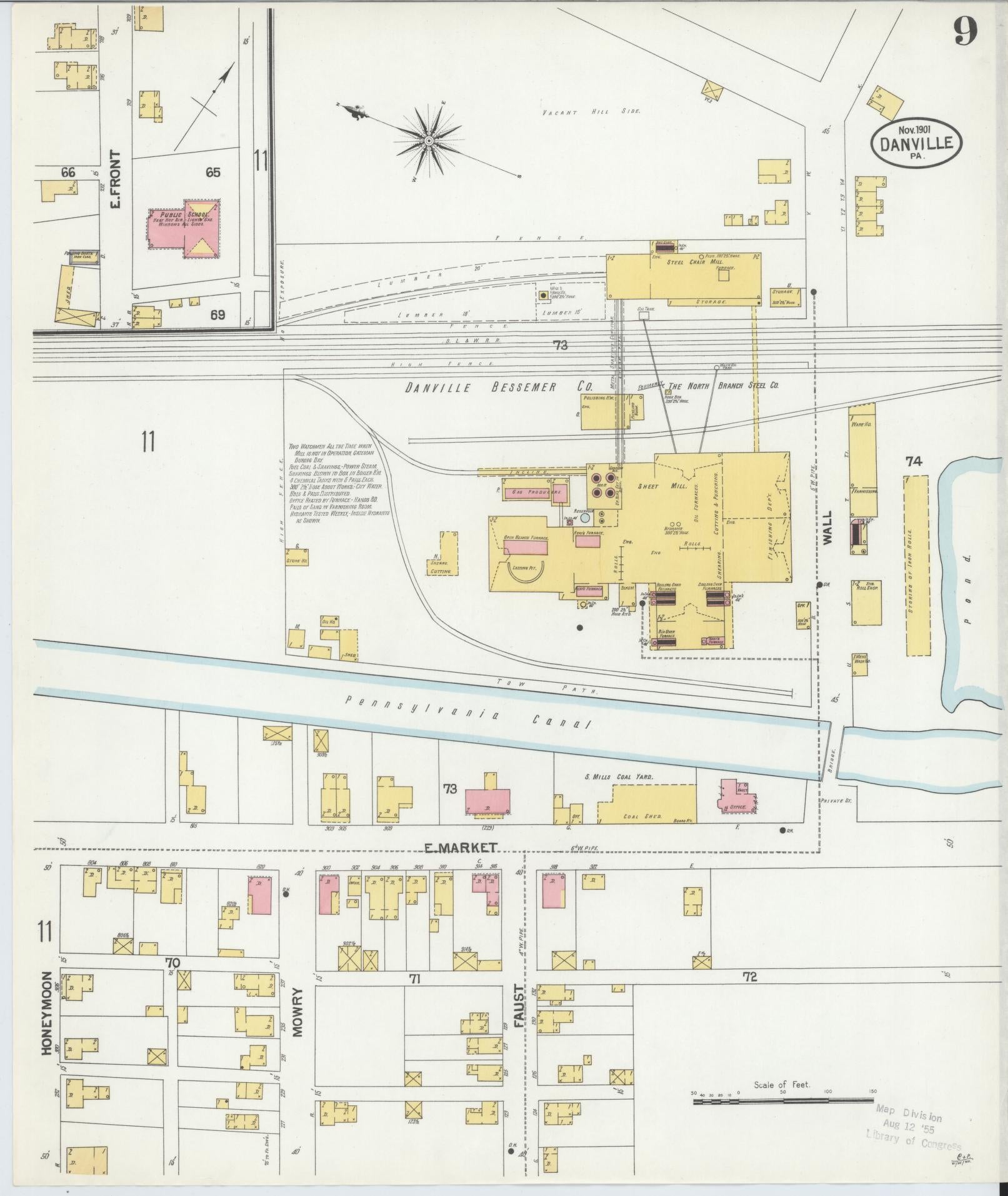 Sanborn Fire Insurance Map from Danville, Montour County, Pennsylvania (1901), Sheet #0009 - Historic Sanborn Fire Insurance Map Print, vintage old map wall art, antique decor, genealogy gift, Pennsylvania Pennsylvania map