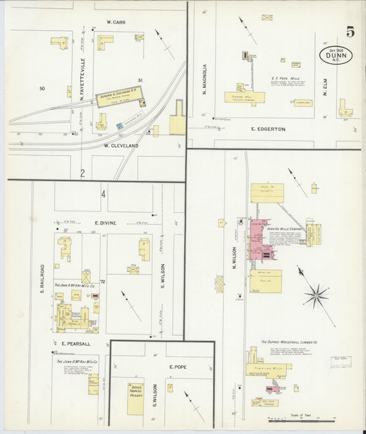 Sanborn Fire Insurance Map from Dunn, Harnett County, North Carolina (1908), Sheet #0005 - Historic Sanborn Fire Insurance Map Print, vintage old map wall art, antique decor, genealogy gift, North Carolina North Carolina map