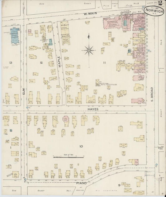 Sanborn Fire Insurance Map from Norwich, Chenango County, New York (1887), Sheet #0002 - Historic Sanborn Fire Insurance Map Print, vintage old map wall art, antique decor, genealogy gift, New York New York map