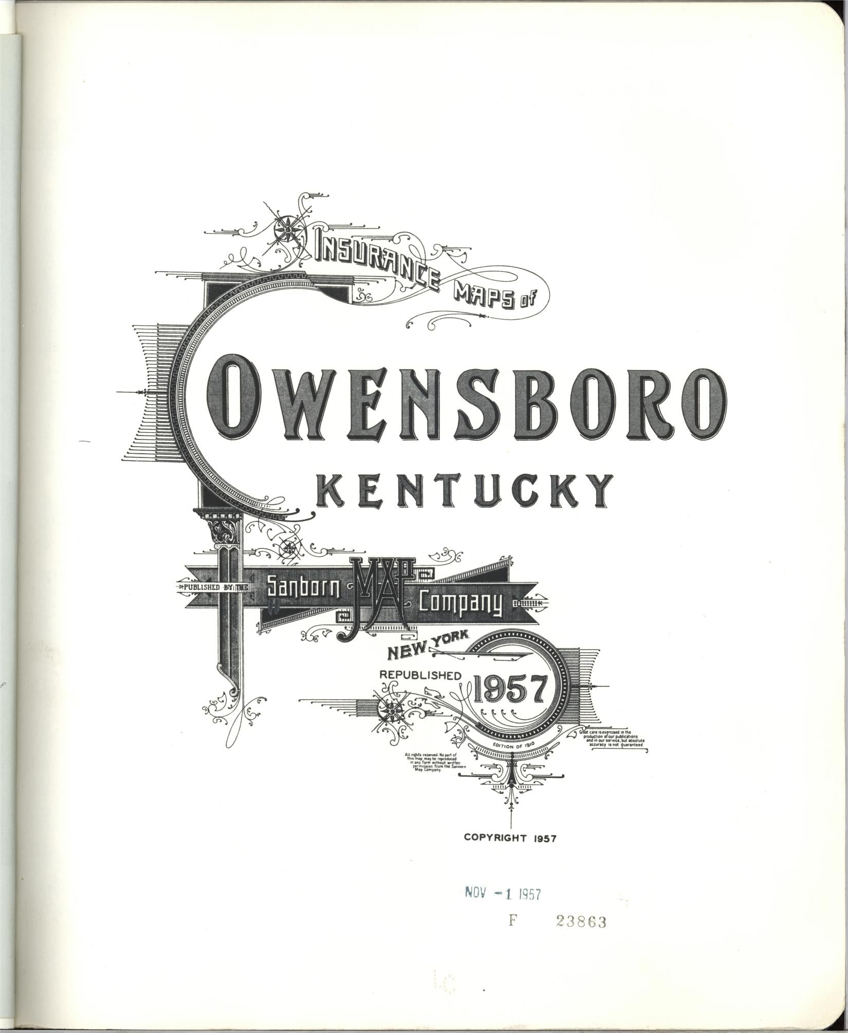 Sanborn Fire Insurance Map from Owensboro, Daviess County, Kentucky (1957), Sheet #0001 - Historic Sanborn Fire Insurance Map Print, vintage old map wall art, antique decor, genealogy gift, Kentucky Kentucky map