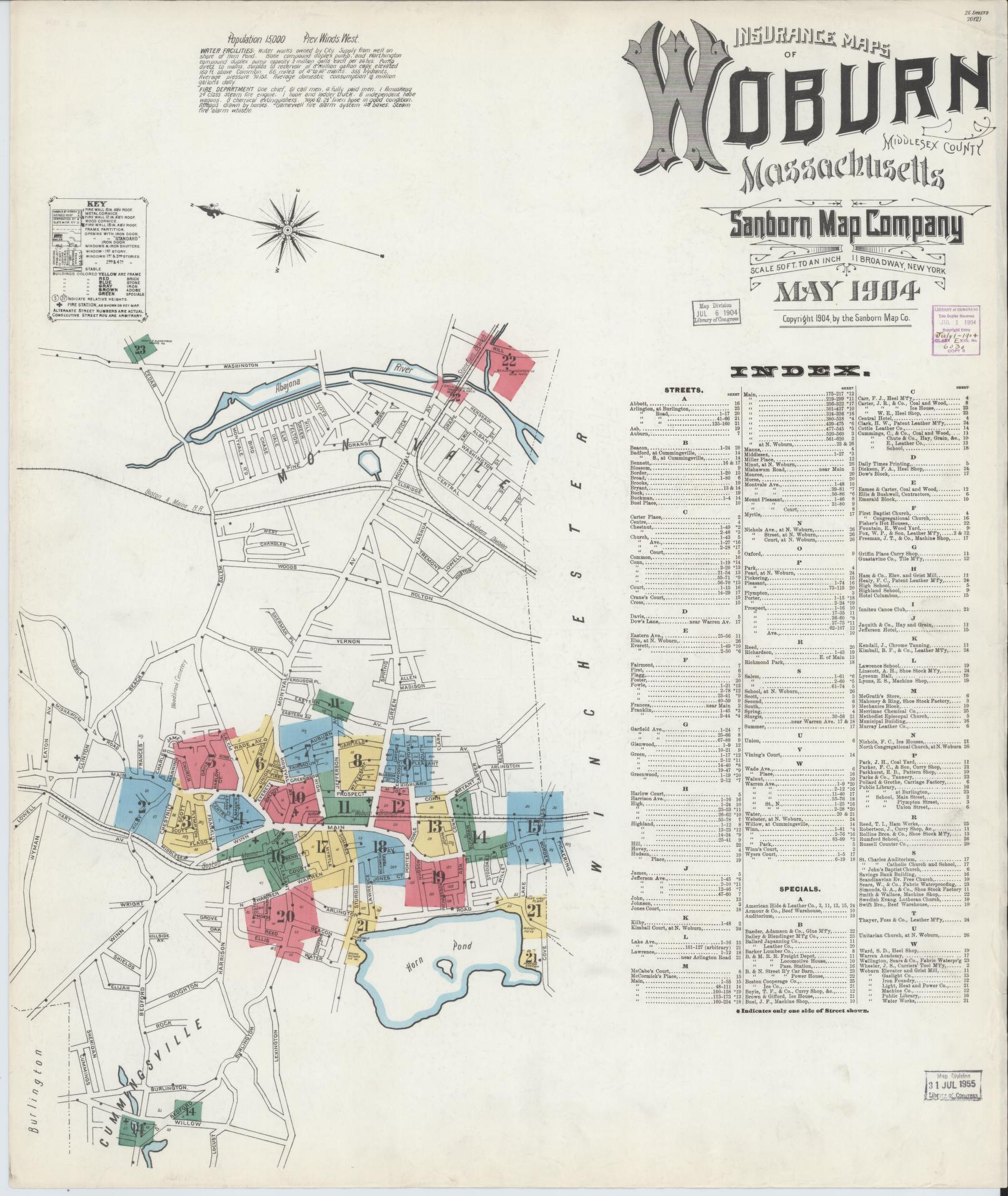 Sanborn Fire Insurance Map from Woburn, Middlesex County, Massachusetts (1904), Sheet #0001 - Complete Map Set gallery image, historic Sanborn map, vintage wall art, Massachusetts Massachusetts