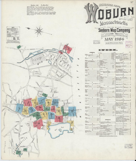 Sanborn Fire Insurance Map from Woburn, Middlesex County, Massachusetts (1904), Sheet #0001 - Complete Map Set gallery image, historic Sanborn map, vintage wall art, Massachusetts Massachusetts
