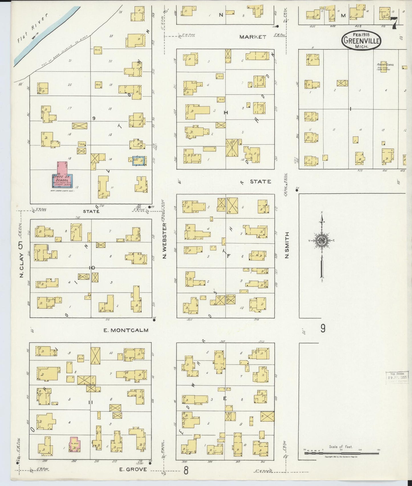 Sanborn Fire Insurance Map from Greenville, Montcalm County, Michigan (1918), Sheet #0007 - Complete Map Set gallery image, historic Sanborn map, vintage wall art, Michigan Michigan