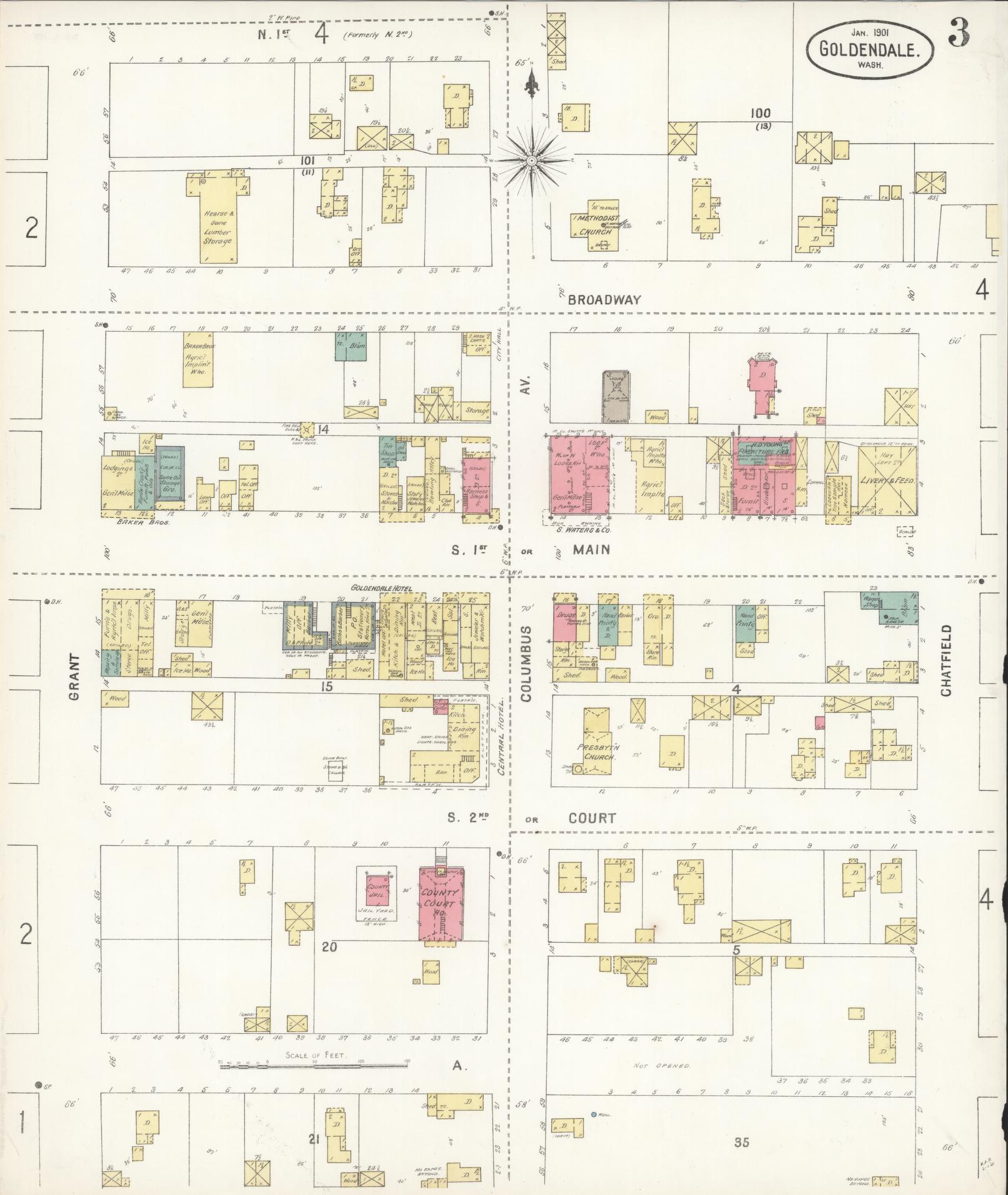 Sanborn Fire Insurance Map from Goldendale, Klickitat County, Washington (1901), Sheet #0003 - Complete Map Set gallery image, historic Sanborn map, vintage wall art, Washington Washington
