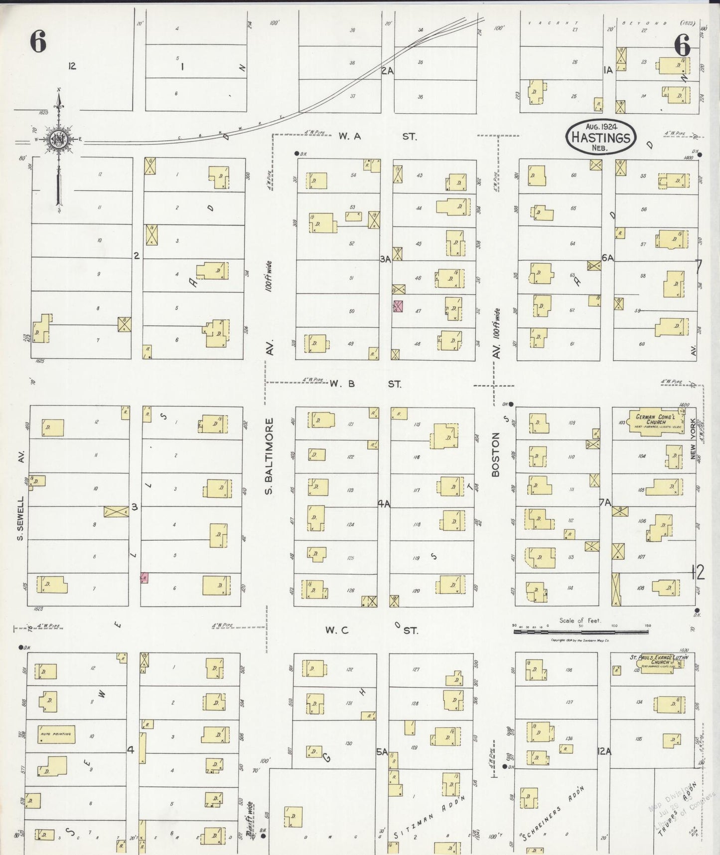 Sanborn Fire Insurance Map from Hastings, Adams County, Nebraska (1924), Sheet #0006 - Complete Map Set gallery image, historic Sanborn map, vintage wall art, Nebraska Nebraska