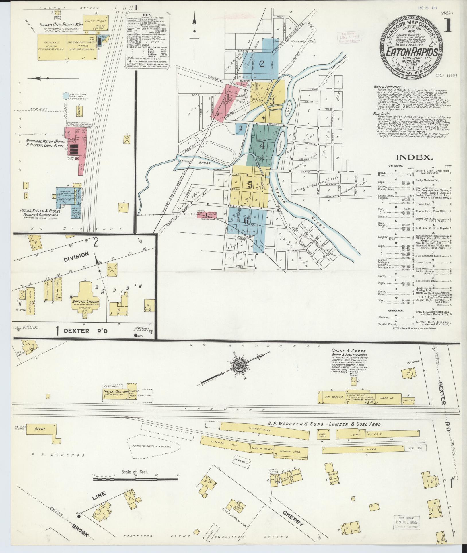 Sanborn Fire Insurance Map from Eaton Rapids, Eaton County, Michigan (1911), Sheet #0001 - Historic Sanborn Fire Insurance Map Print, vintage old map wall art, antique decor, genealogy gift, Michigan Michigan map