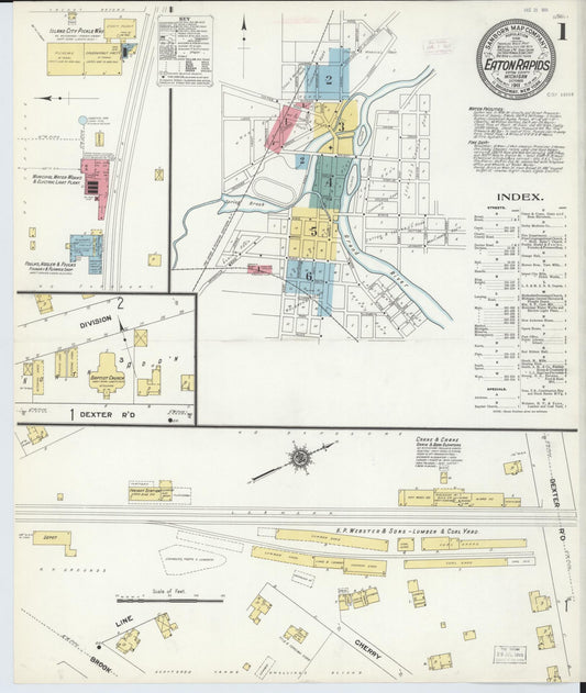 Sanborn Fire Insurance Map from Eaton Rapids, Eaton County, Michigan (1911), Sheet #0001 - Historic Sanborn Fire Insurance Map Print, vintage old map wall art, antique decor, genealogy gift, Michigan Michigan map