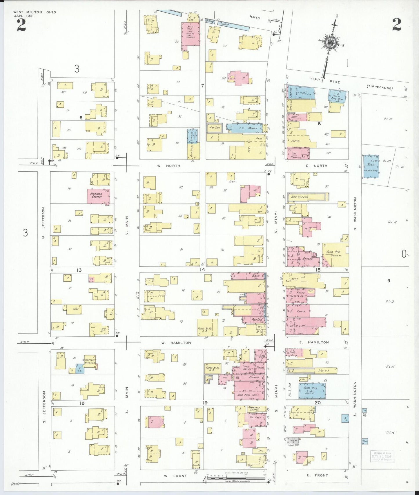 Sanborn Fire Insurance Map from West Milton, Miami County, Ohio (1951), Sheet #0002 - Complete Map Set gallery image, historic Sanborn map, vintage wall art, Ohio Ohio