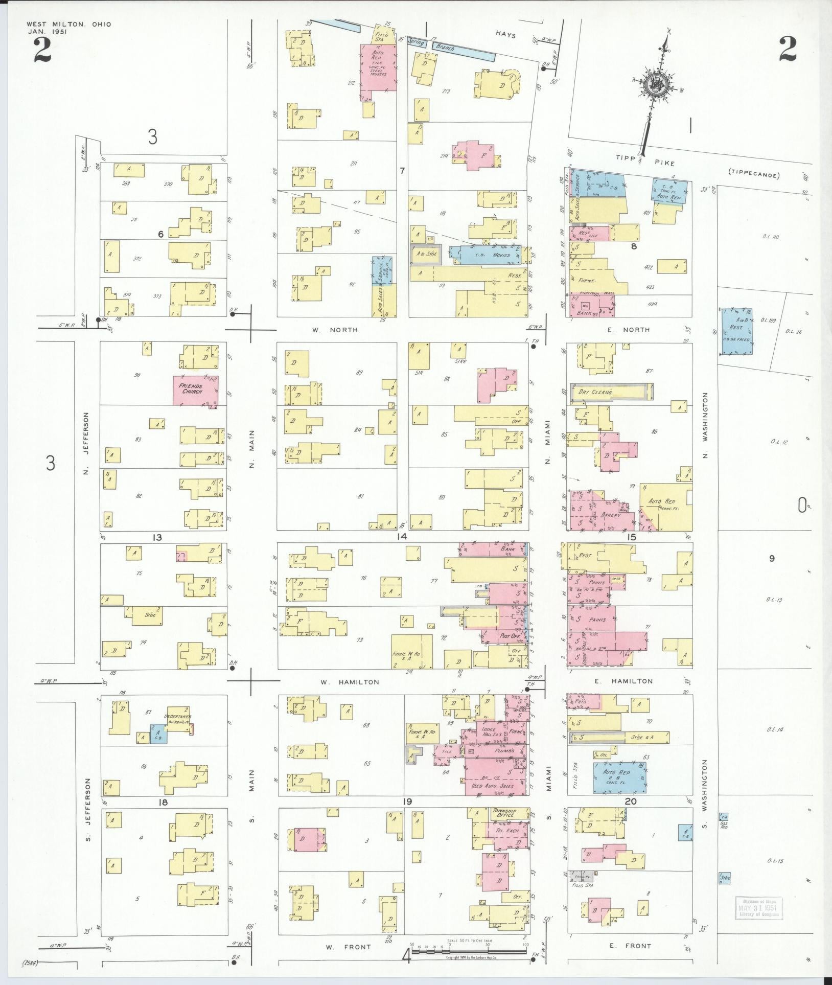 Sanborn Fire Insurance Map from West Milton, Miami County, Ohio (1951), Sheet #0002 - Complete Map Set gallery image, historic Sanborn map, vintage wall art, Ohio Ohio