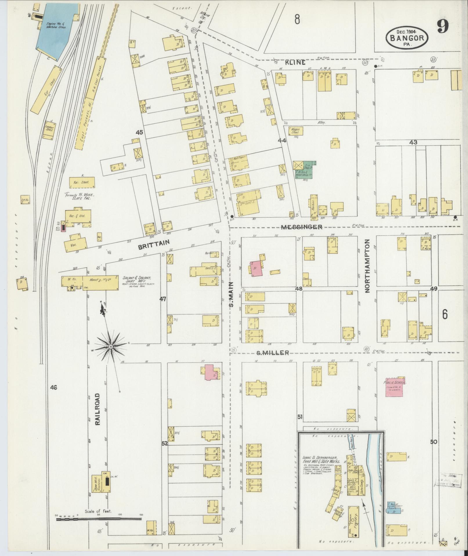 Sanborn Fire Insurance Map from Bangor, Northampton County, Pennsylvania (1904), Sheet #0009 - Historic Sanborn Fire Insurance Map Print, vintage old map wall art, antique decor, genealogy gift, Pennsylvania Pennsylvania map
