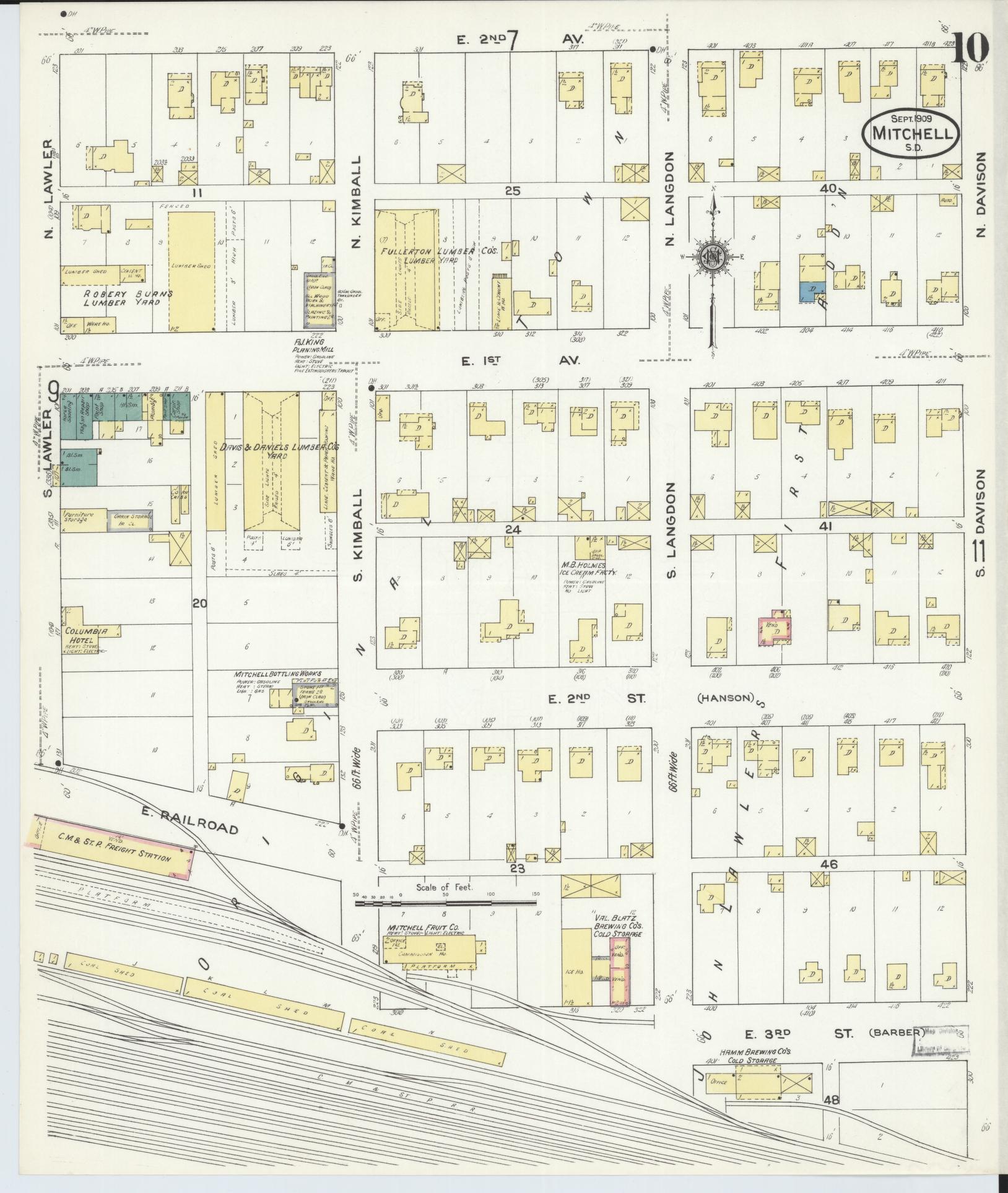 Sanborn Fire Insurance Map from Mitchell, Davison County, South Dakota (1909), Sheet #0010 - Complete Map Set gallery image, historic Sanborn map, vintage wall art, South Dakota South Dakota