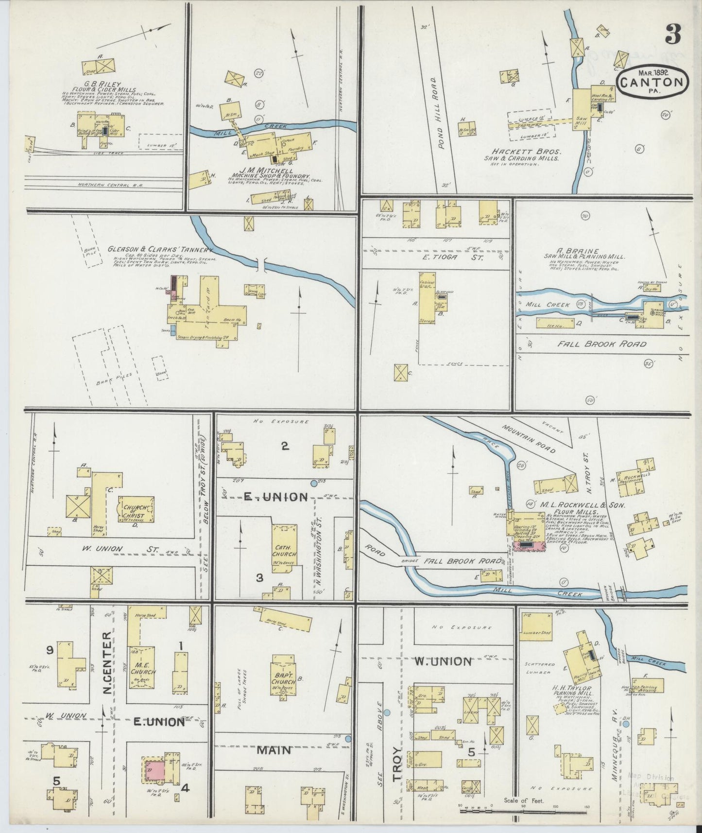 Sanborn Fire Insurance Map from Canton, Bradford County, Pennsylvania (1892), Sheet #0003 - Historic Sanborn Fire Insurance Map Print, vintage old map wall art, antique decor, genealogy gift, Pennsylvania Pennsylvania map