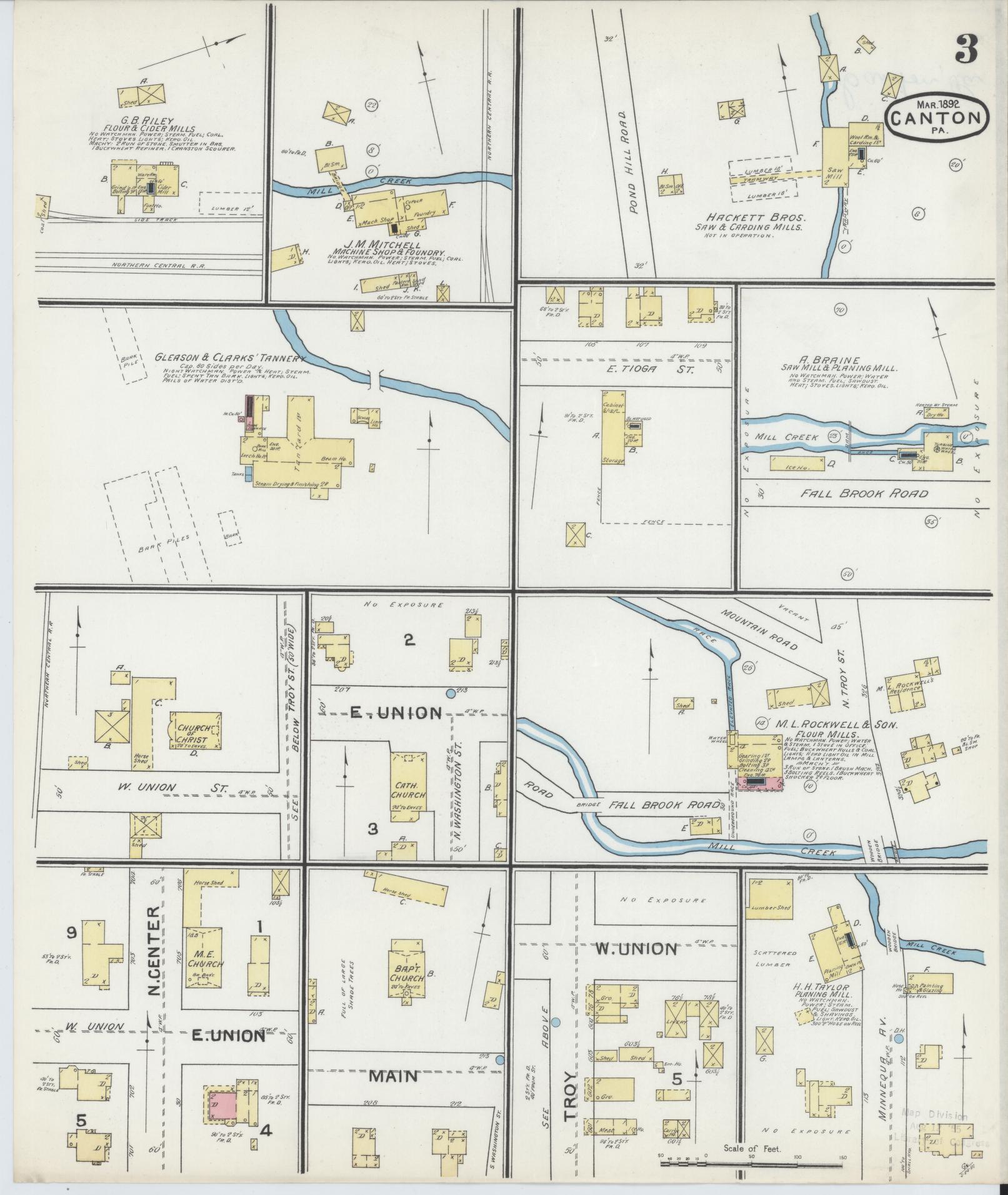 Sanborn Fire Insurance Map from Canton, Bradford County, Pennsylvania (1892), Sheet #0003 - Historic Sanborn Fire Insurance Map Print, vintage old map wall art, antique decor, genealogy gift, Pennsylvania Pennsylvania map