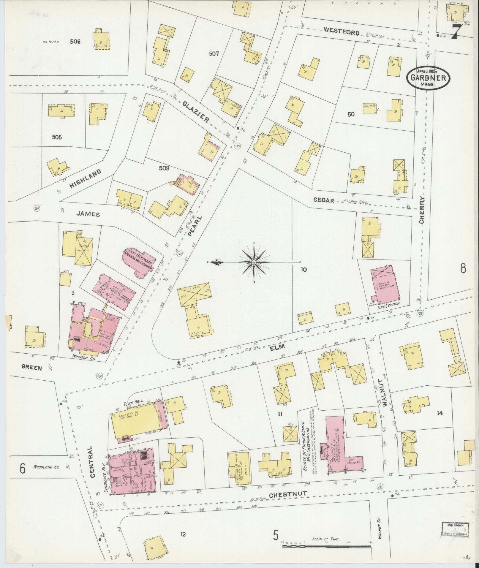 Sanborn Fire Insurance Map from Gardner, Worcester County, Massachusetts (1905), Sheet #0007 - Complete Map Set gallery image, historic Sanborn map, vintage wall art, Massachusetts Massachusetts