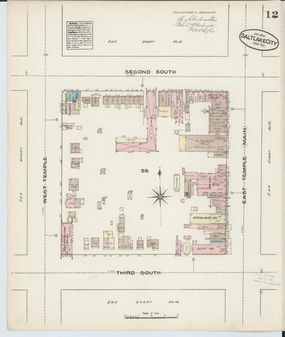 Sanborn Fire Insurance Map from Salt Lake City, Salt Lake County, Utah (1884), Sheet #0012 - Complete Map Set gallery image, historic Sanborn map, vintage wall art, Utah Utah