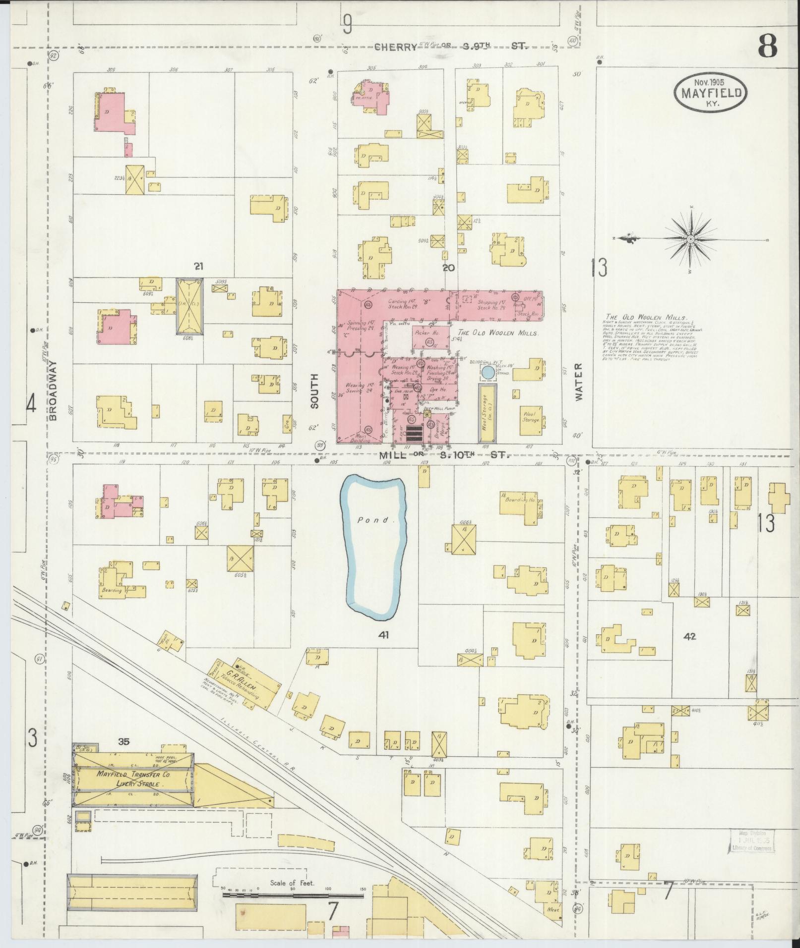 Sanborn Fire Insurance Map from Mayfield, Graves County, Kentucky (1905), Sheet #0008 - Complete Map Set gallery image, historic Sanborn map, vintage wall art, Kentucky Kentucky