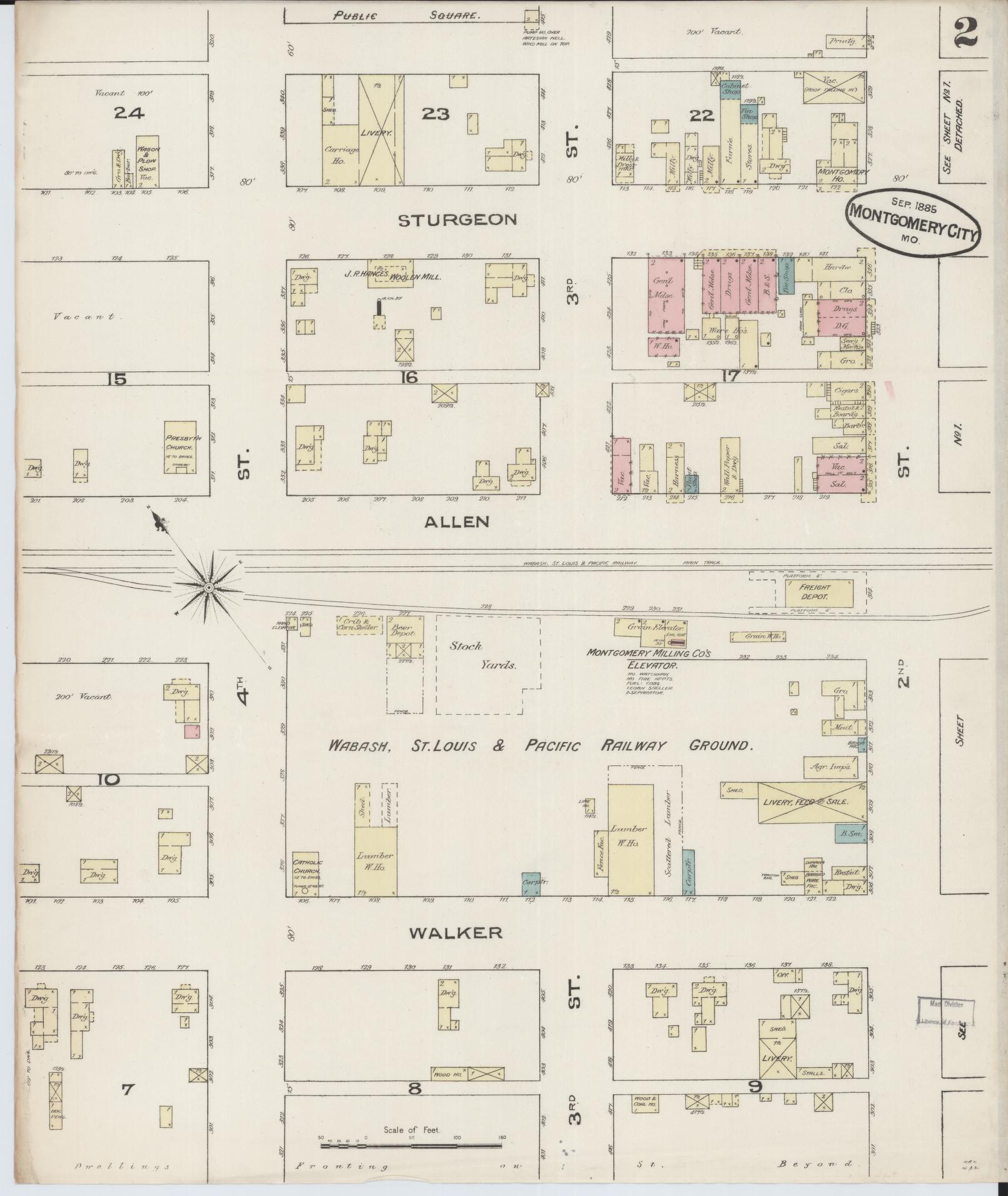 Sanborn Fire Insurance Map from Montgomery City, Montgomery County, Missouri (1885), Sheet #0002 - Historic Sanborn Fire Insurance Map Print, vintage old map wall art, antique decor, genealogy gift, Missouri Missouri map