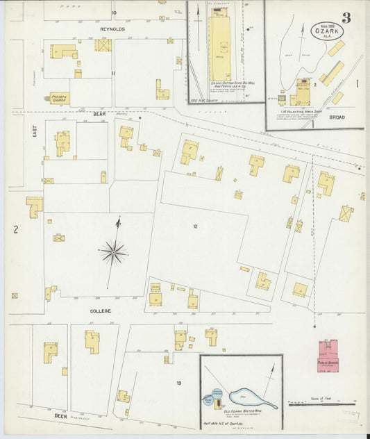 Sanborn Fire Insurance Map from Ozark, Dale County, Alabama (1903), Sheet #0003 - Historic Sanborn Fire Insurance Map Print, vintage old map wall art, antique decor, genealogy gift, Alabama Alabama map
