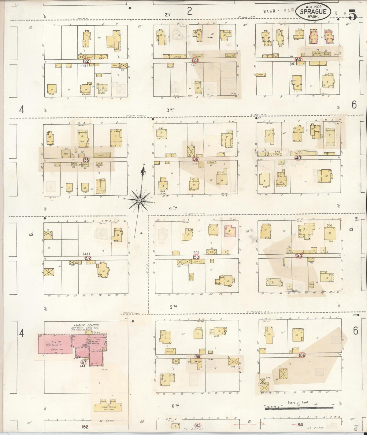 Sanborn Fire Insurance Map from Sprague, Lincoln County, Washington (1943), Sheet #0005 - Historic Sanborn Fire Insurance Map Print, vintage old map wall art, antique decor, genealogy gift, Washington Washington map