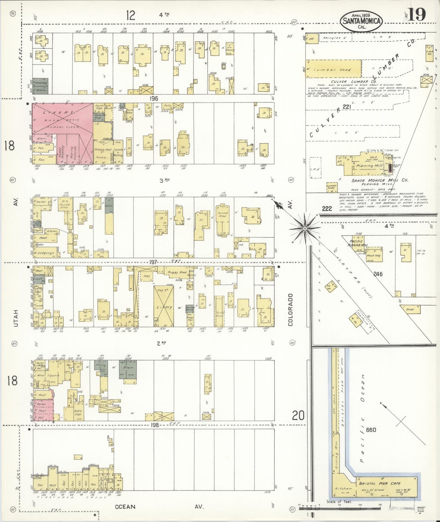 Sanborn Fire Insurance Map from Santa Monica, Los Angeles County, California (1909), Sheet #0019 - Complete Map Set gallery image, historic Sanborn map, vintage wall art, California California