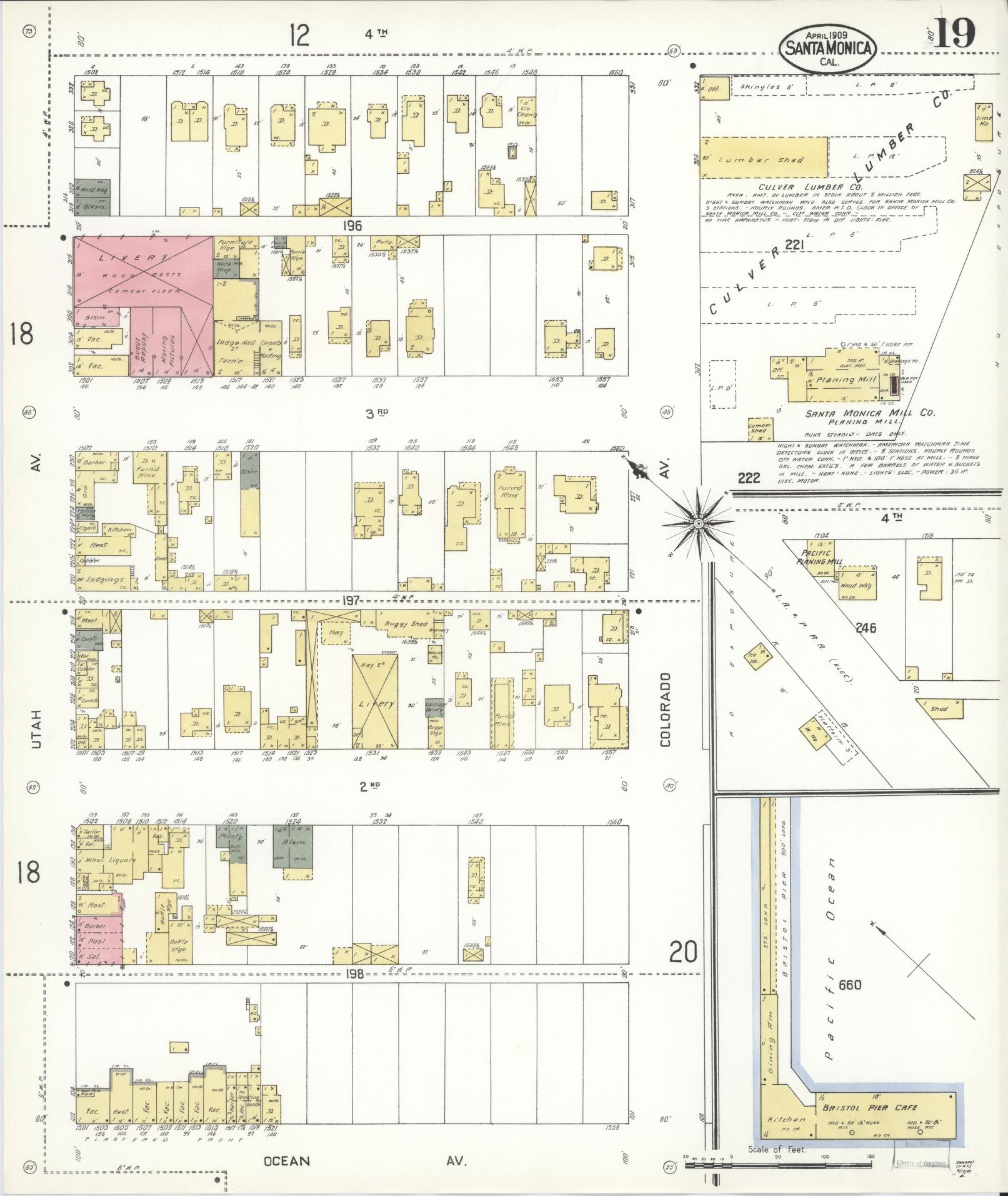 Sanborn Fire Insurance Map from Santa Monica, Los Angeles County, California (1909), Sheet #0019 - Complete Map Set gallery image, historic Sanborn map, vintage wall art, California California