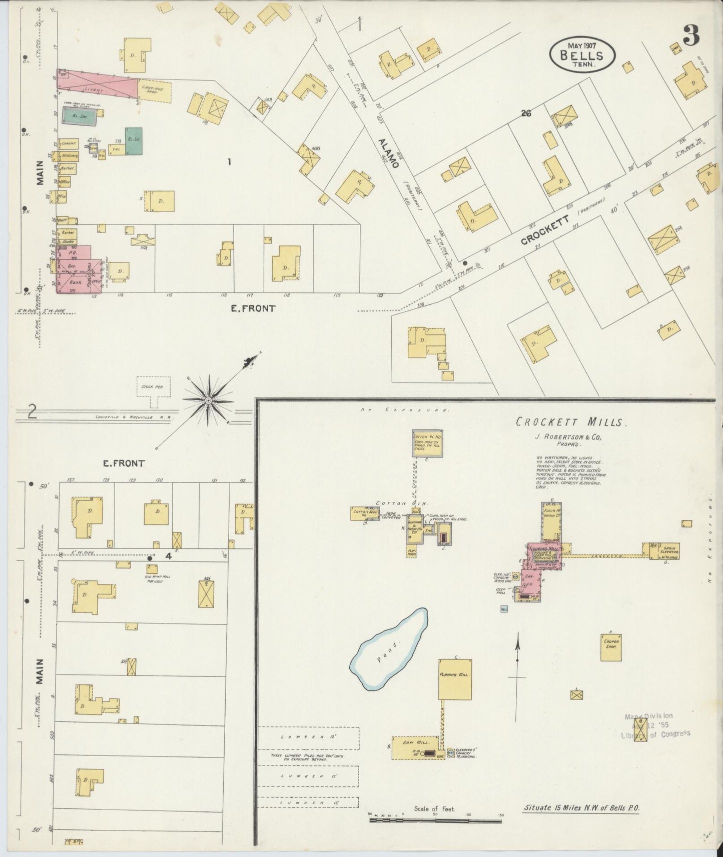 Sanborn Fire Insurance Map from Bells Depot, Crockett County, Tennessee (1907), Sheet #0003 - Historic Sanborn Fire Insurance Map Print, vintage old map wall art, antique decor, genealogy gift, Tennessee Tennessee map